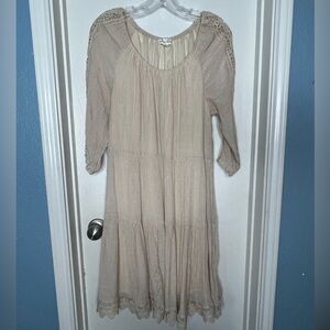 Indigo Rose Beige Midi Dress Long Sleeve Crochet Cowgirl Western Size 1X
